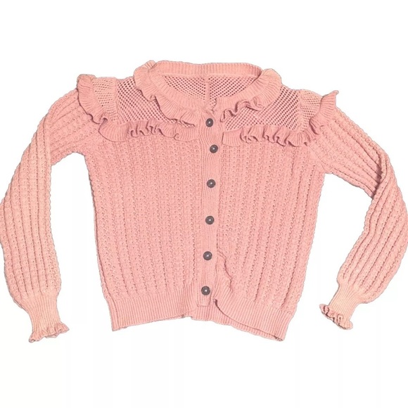 SOLD Umgee Women’s M Cardigan Knit Ruffles Dusty Pink Preppy Cute Girlhoodcore - Picture 1 of 10